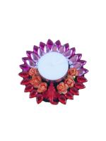 Kundan Floating Diya With Ganpati - Red & Pink
