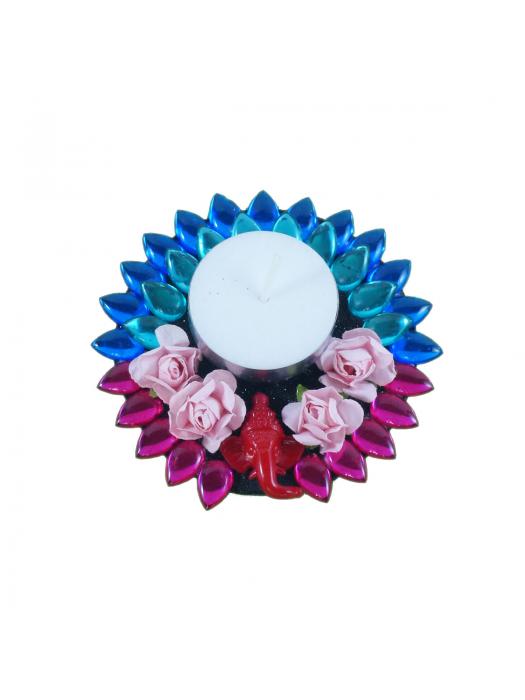 Kundan Floating Diya With Ganpati - Blue image