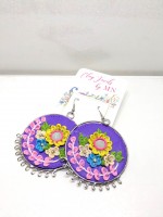 Multicolor flowers on Purple base earring