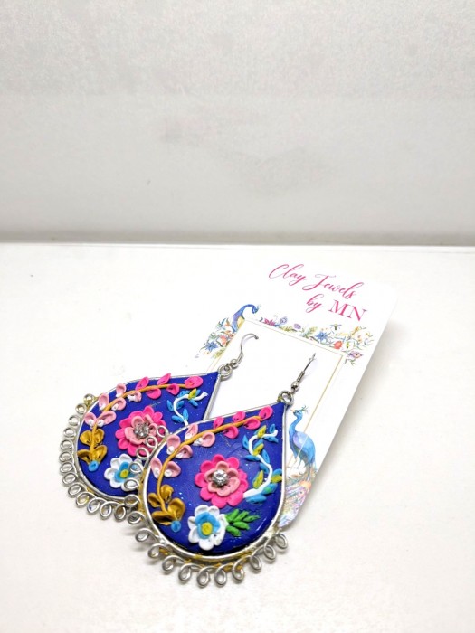 Multicolor flowers on Royal Blue earring Jhumka