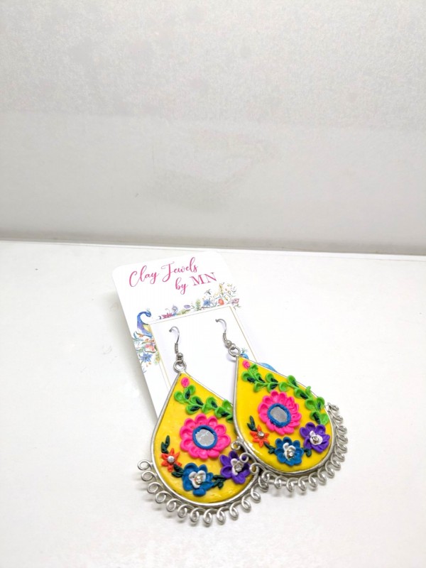 Multicolor flowers on Yellow base earring Jhumka