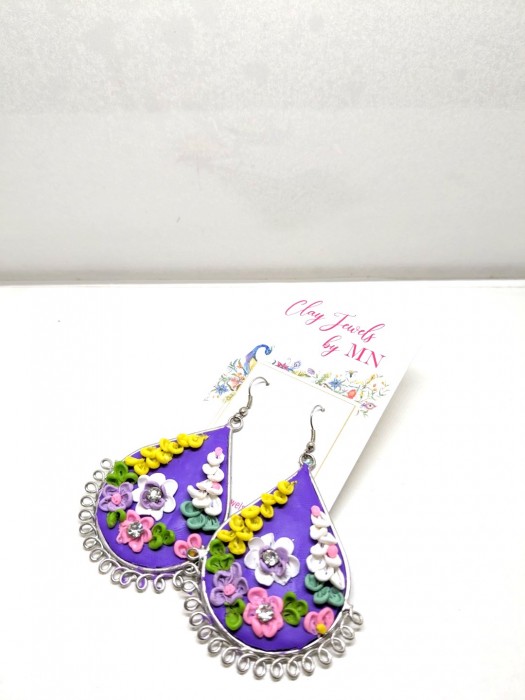 Multicolor flowers on Violet base earring Jhumka