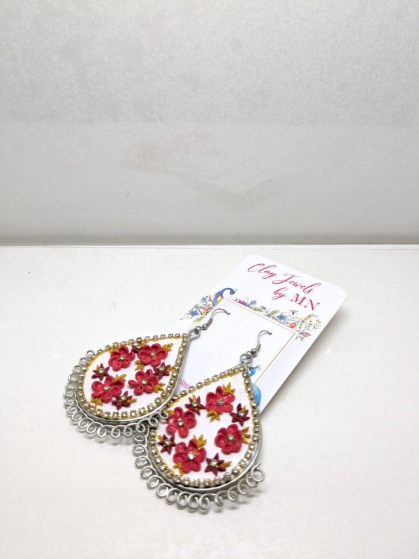 Red and White Combination Jhumka Earrings
