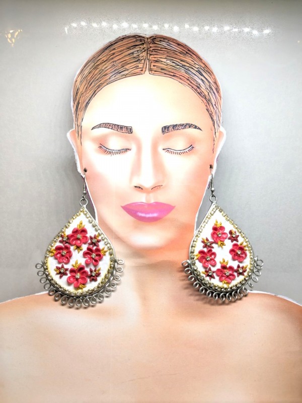 Red and White Combination Jhumka Earrings