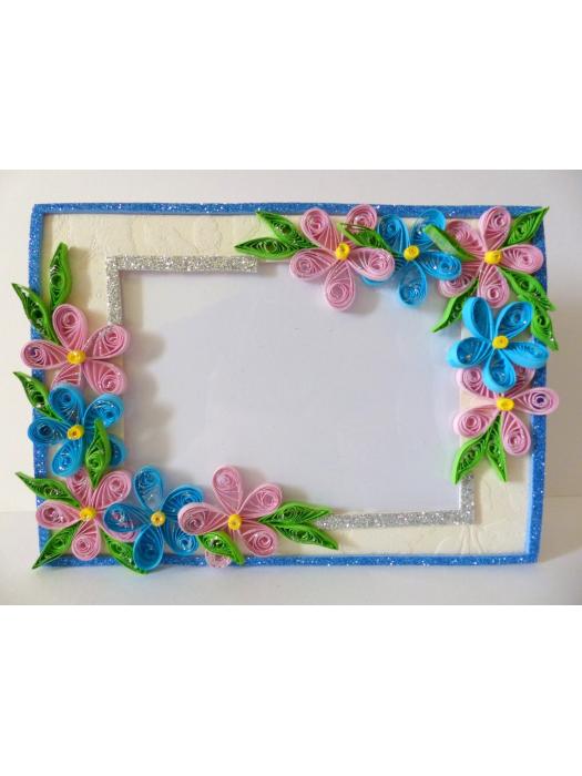 Glittering Sweet Pink and Blue Photo Frame Greeting Card