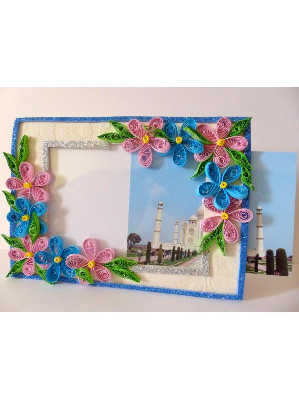 Glittering Sweet Pink and Blue Photo Frame Greeting Card image