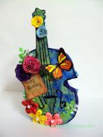 Handmade Paper Guitar with Quilled Flowers