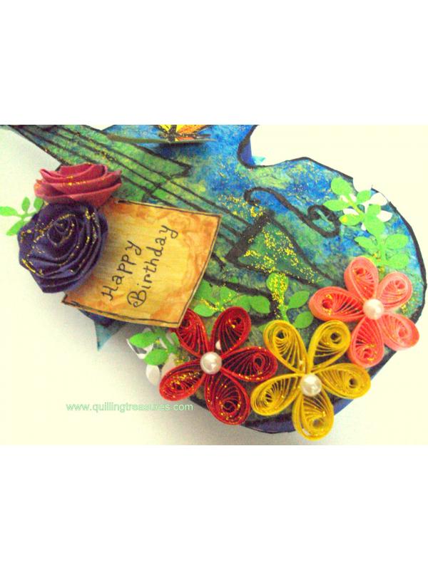 Handmade Paper Guitar with Quilled Flowers image