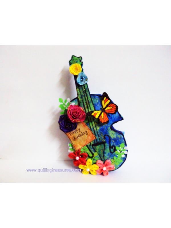 Handmade Paper Guitar with Quilled Flowers image