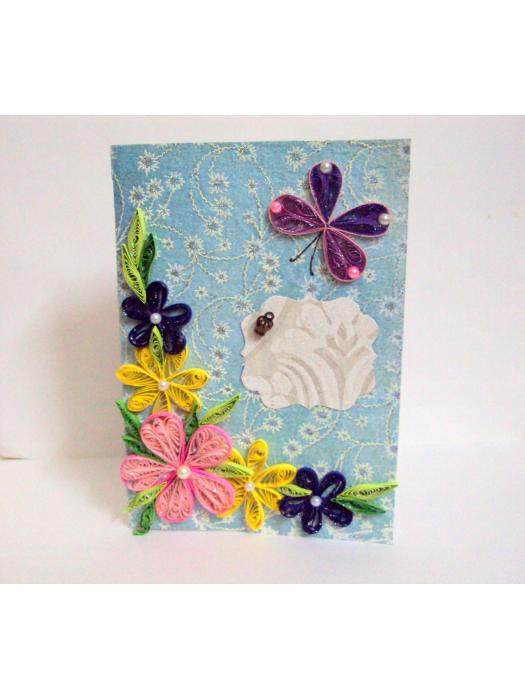 Multicolor Sparkling Flower Corner Quilled greeting card image