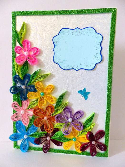 Multicolor Flowers Corner Handmade Greeting Card image