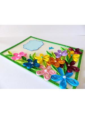 Multicolor Flowers Corner Handmade Greeting Card
