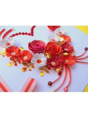 Red Flowers and Roses in Heart Greeting Card