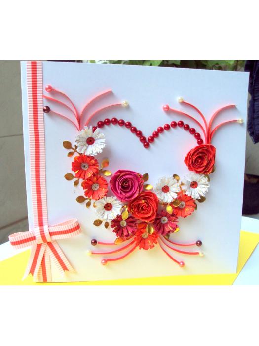 Red Flowers and Roses in Heart Greeting Card image