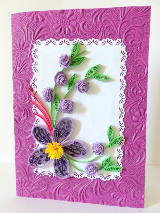 Special Purple Big Flower With Roses Greeting Card