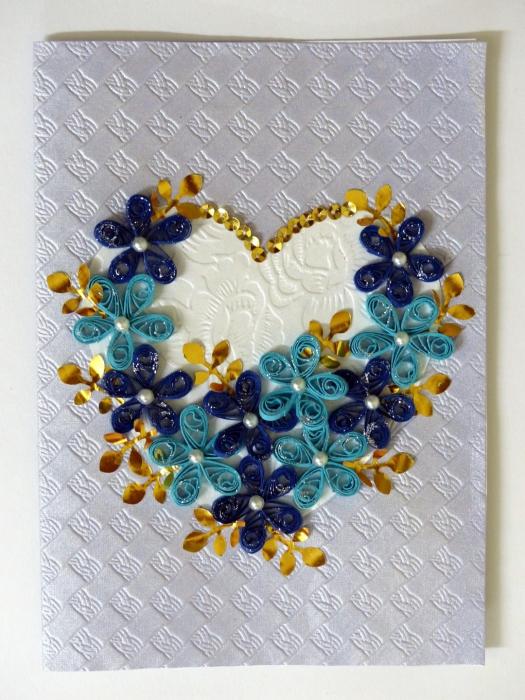 Sparkling Blue Flowers In A Heart Greeting Card image