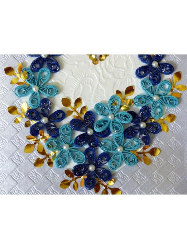 Sparkling Blue Flowers In A Heart Greeting Card