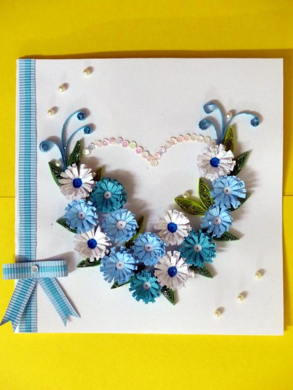 All Blues Heart With A Paper Ribbon Greeting Card