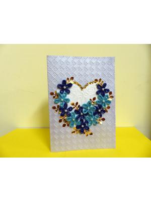 Sparkling Blue Flowers In A Heart Greeting Card