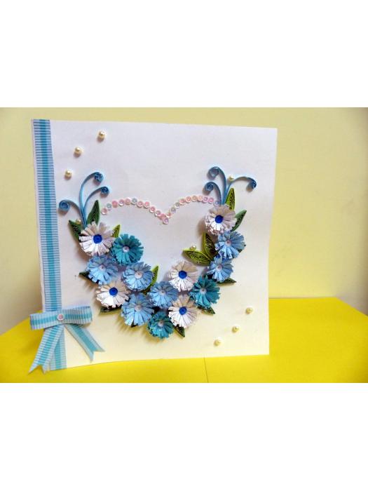All Blues Heart With A Paper Ribbon Greeting Card