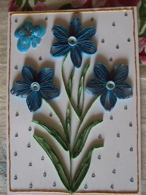 Blue Wildflowers With Blue Butterfly & Beads Greeting Card