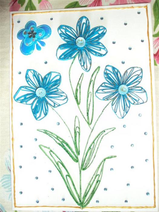 Blue Wildflowers With Blue Butterfly & Beads Greeting Card image