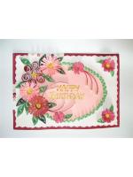 Pink Flowers In Semicircle Birthday Greeting Card