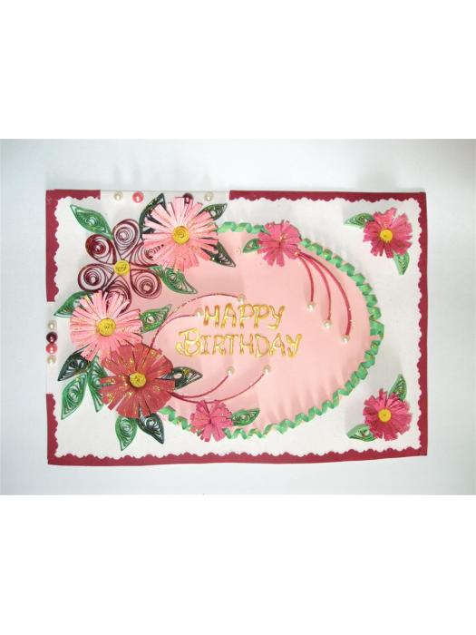 Pink Flowers In Semicircle Birthday Greeting Card