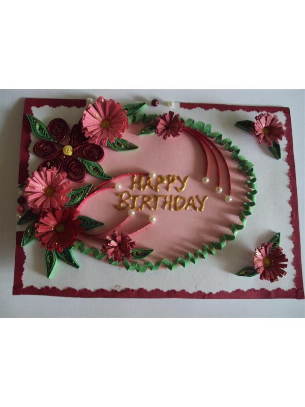 Pink Flowers In Semicircle Birthday Greeting Card