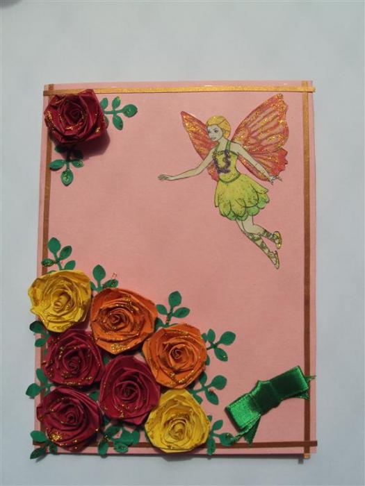 Glittering Roses With Beautiful Fairy Greeting Card