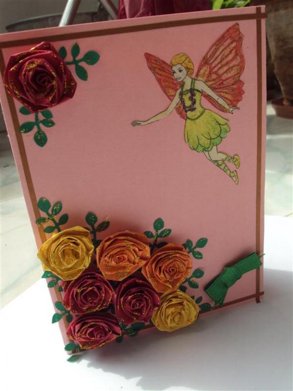 Glittering Roses With Beautiful Fairy Greeting Card image