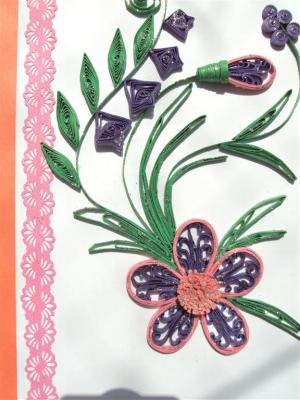 Purple Twirled Flower With Leaves Greeting Cards