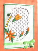 Beautiful Crossed Window With Orange Flowers Greeting Card