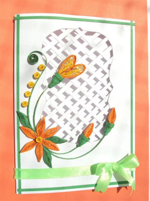 Beautiful Crossed Window With Orange Flowers Greeting Card image