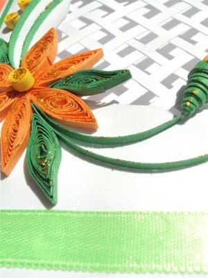 Beautiful Crossed Window With Orange Flowers Greeting Card