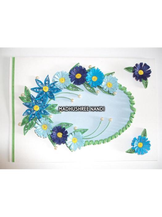 Blue Flowers In Semicircle Greeting Card image