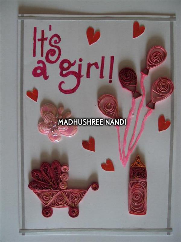 Handmade Baby Girl Card quilling