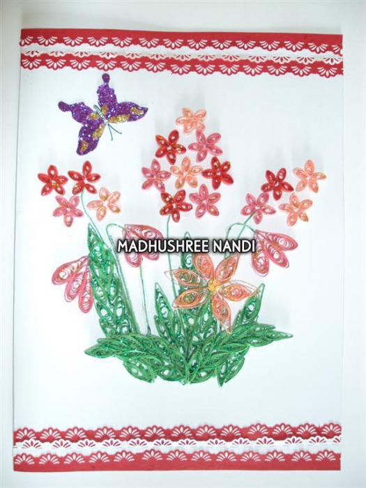 Beautiful Small Red & Pink Flowers With Paper Laces Greeting Card image