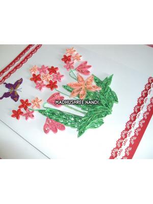 Beautiful Small Red & Pink Flowers With Paper Laces Greeting Card