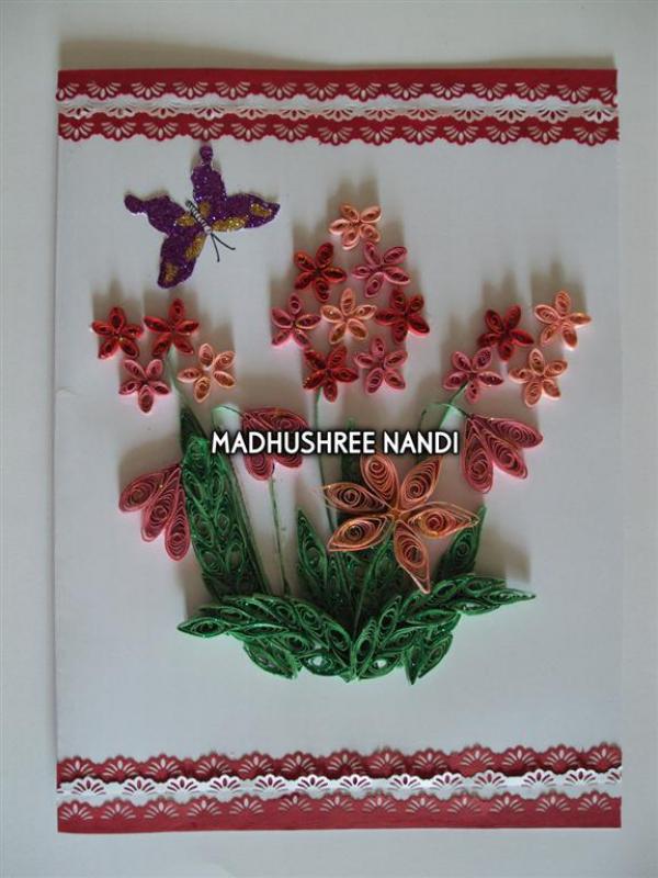 Beautiful Small Red & Pink Flowers With Paper Laces Greeting Card image