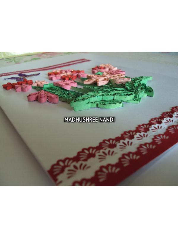 Beautiful Small Red & Pink Flowers With Paper Laces Greeting Card image