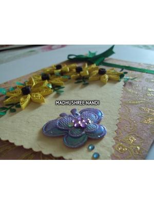 Printed Cream Base With Yellow Flowers Greeting Card