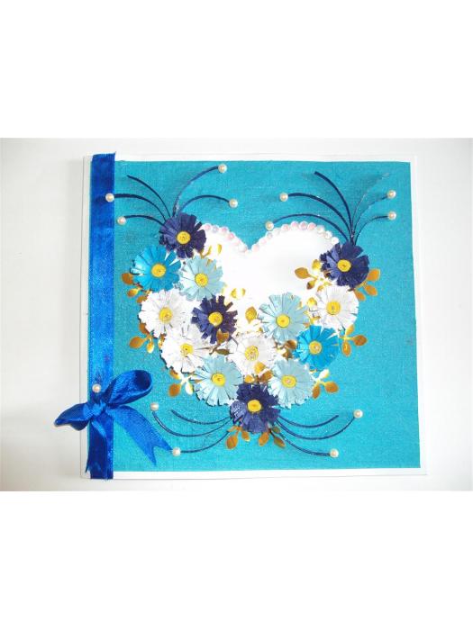 Hearts with Flowers Blue Theme Greeting Card