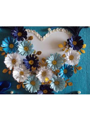 Hearts with Flowers Blue Theme Greeting Card