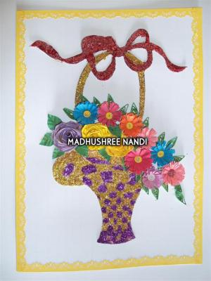 Special Glittery Flower Basket Gold & Purple Greeting Card