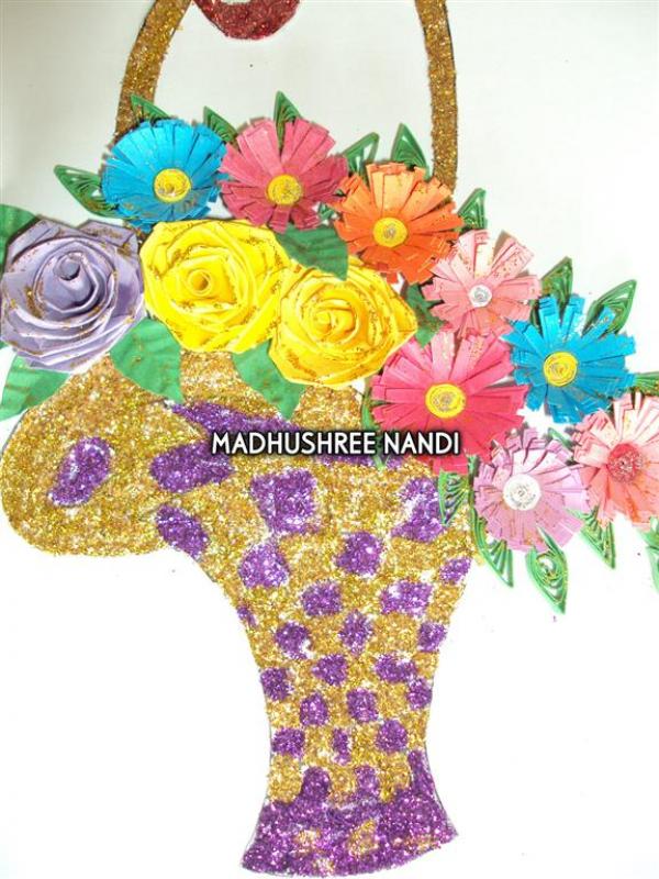 Special Glittery Flower Basket Gold & Purple Greeting Card