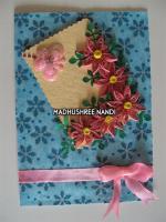 Printed Blue Base With Pink Flowers Greeting Card