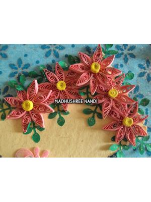 Printed Blue Base With Pink Flowers Greeting Card