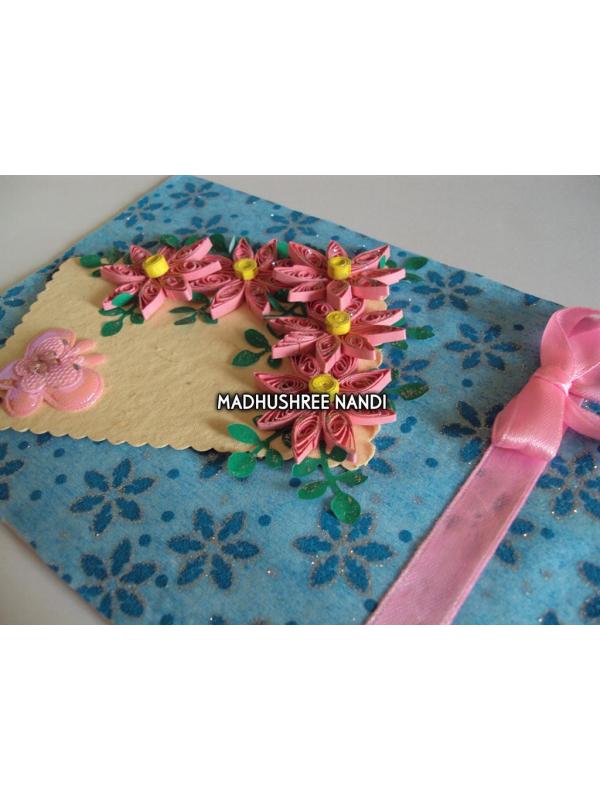 Printed Blue Base With Pink Flowers Greeting Card image