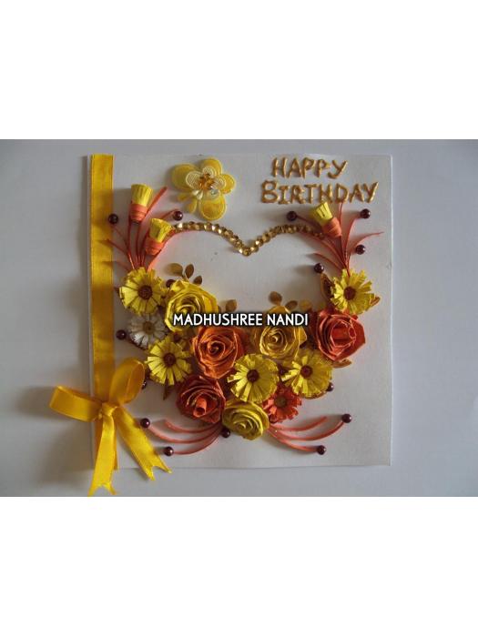 Yellow Flowers And Roses In Heart Greeting card